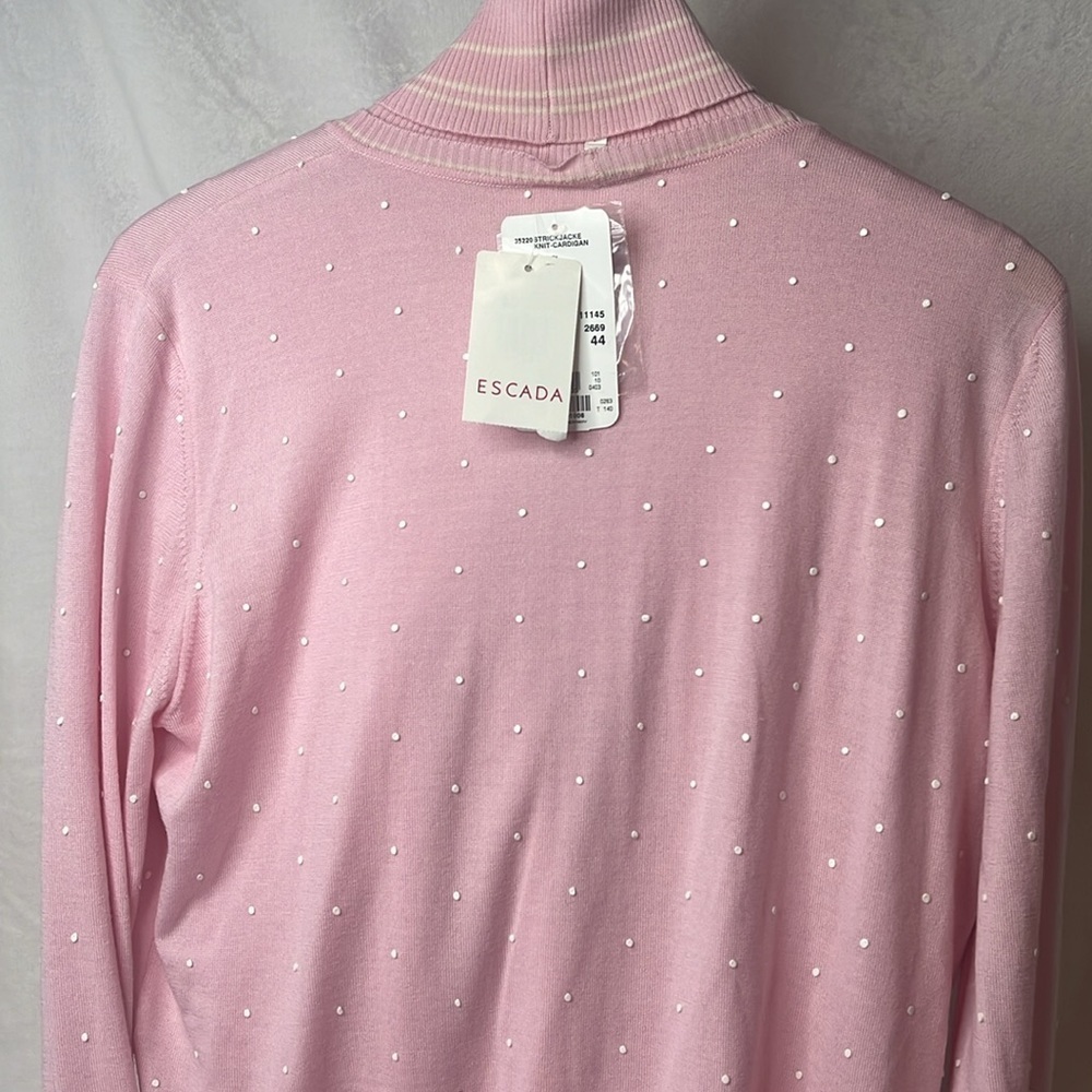 ESCADA PINK SILK CASHMERE WOOL POLKA DOT CARDIGAN SET VINTAGE - Picture 3 of 11